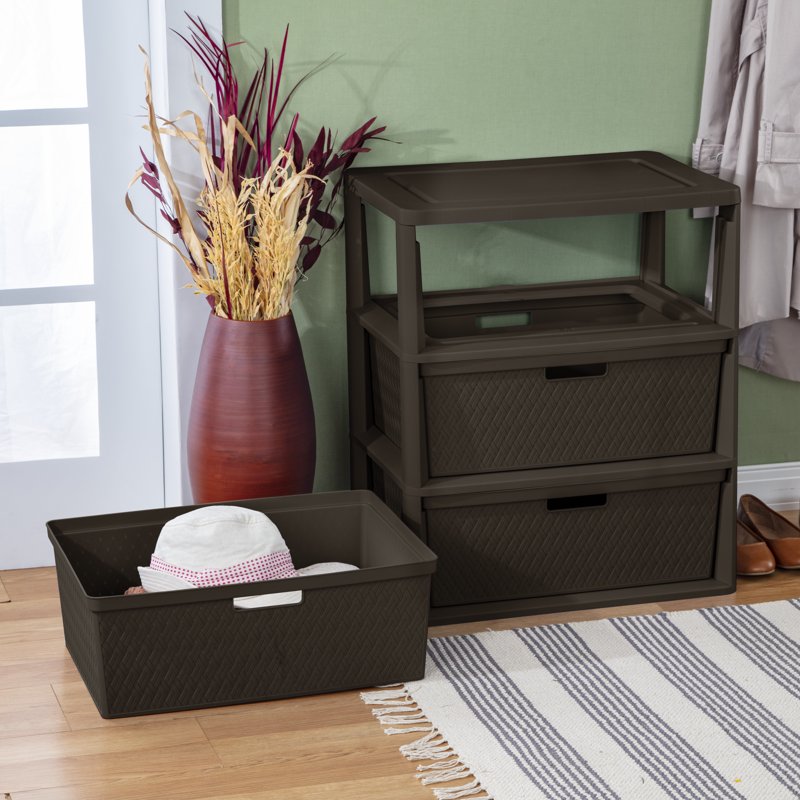 2 Pack Wide Plastic Storage Tower with Removable Bins - Brown