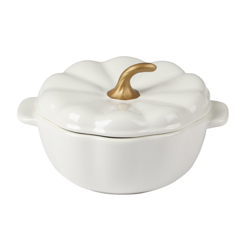 .5 Quart Pumpkin Stoneware Mini Cocottes with Lids - Linen, Set of 3 - White