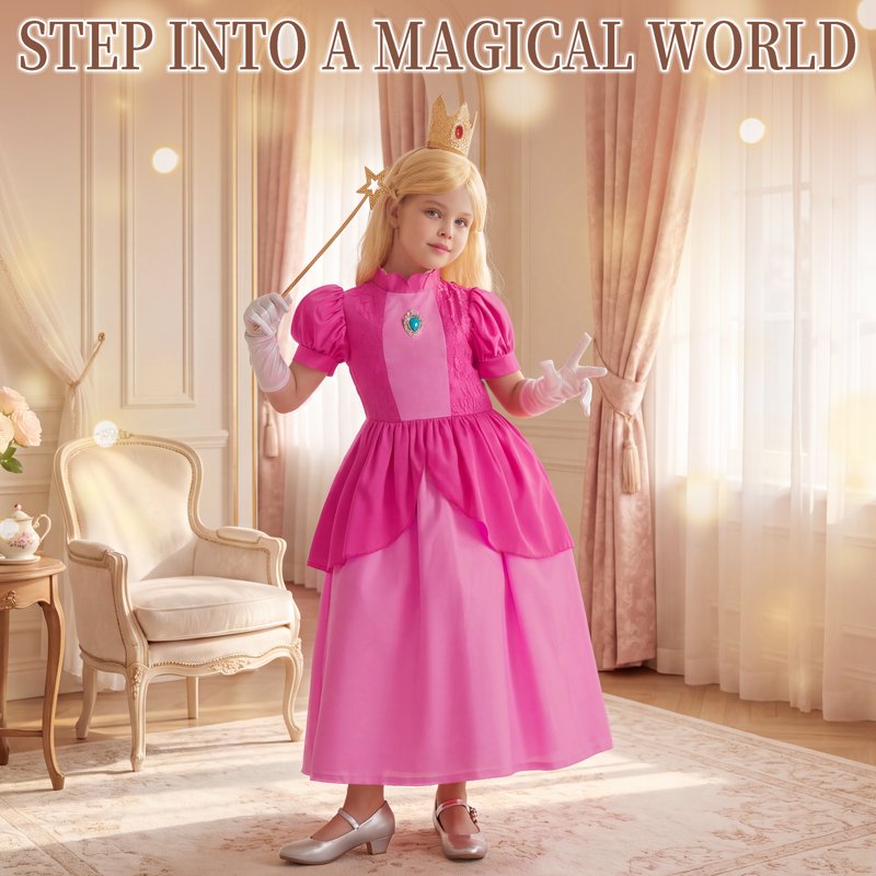 Kids Princess Dress with Accessories Wig - 3-4 Years Pink Costume Set for Girls