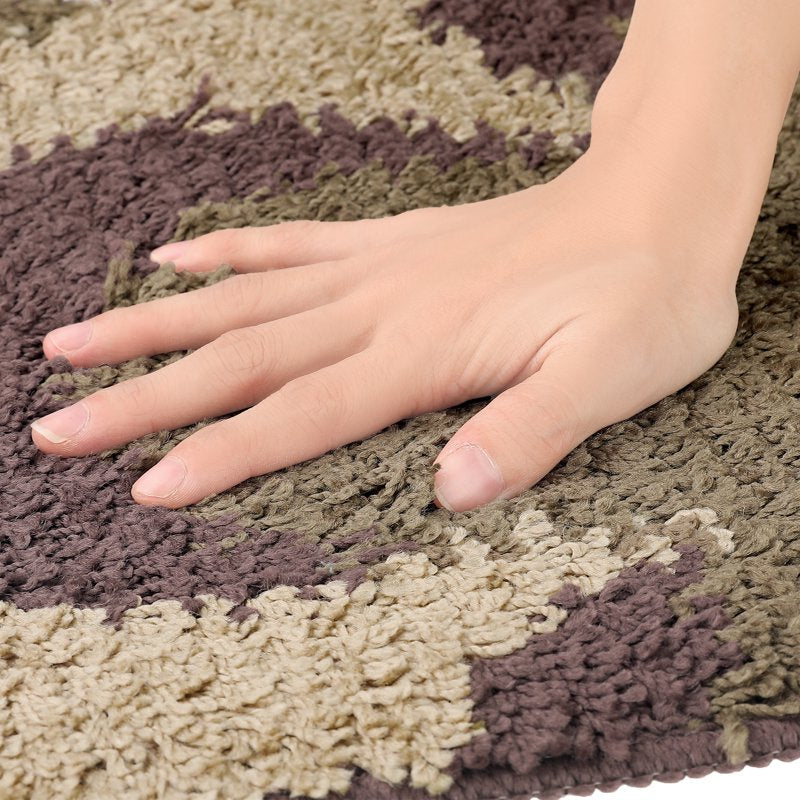 Bath Mat Floral Check Washable Bathroom Rug 20x32 Brown - Variation 2