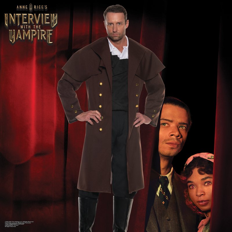 Men's Victorian Travel Coat with Attached Capelet Steampunk Costume