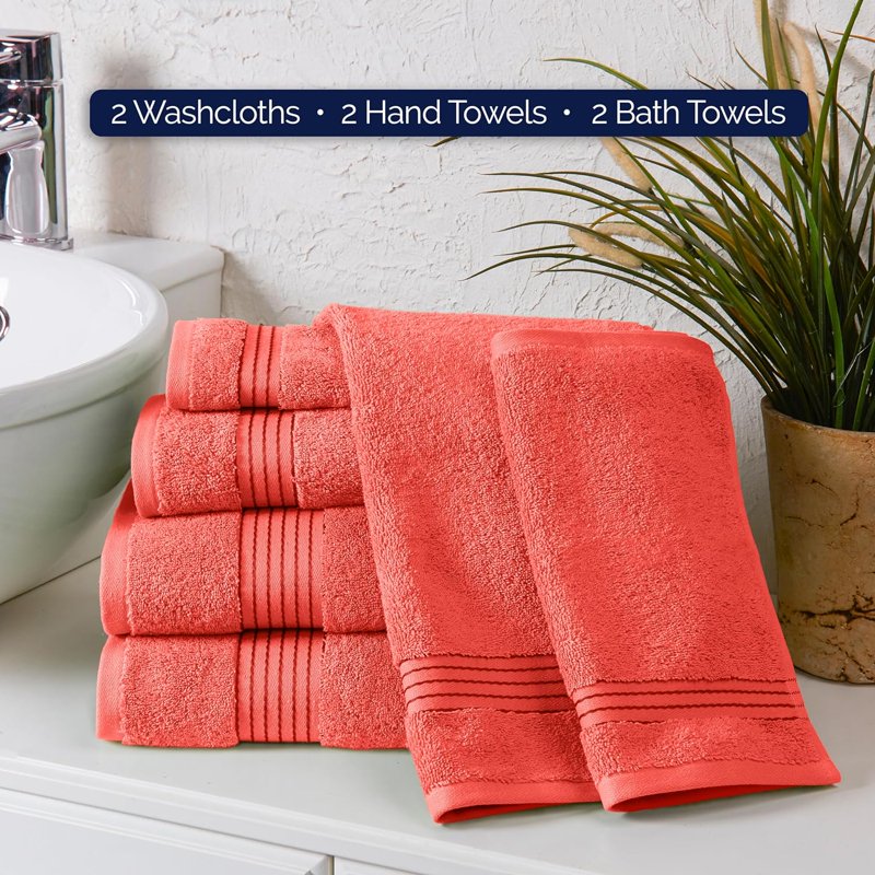 Luxury Turkish Cotton Towel Set Coral - 6-Piece Bath & Hand Towels, Washcloths