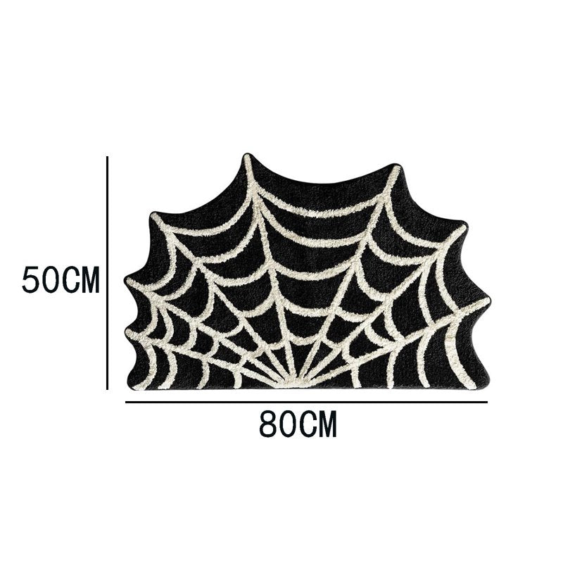 Halloween Floor Mat Non-Slip Rug - Spiderweb Design, 31.49x19.68in Black