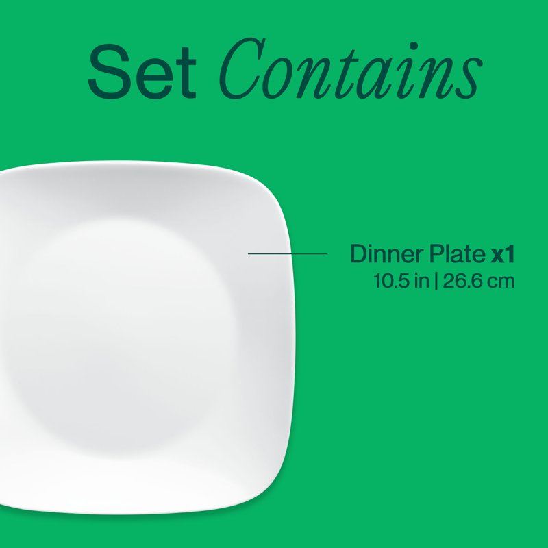Corelle 10.5" Square Dinner Plate - Pure White, 2 Pack