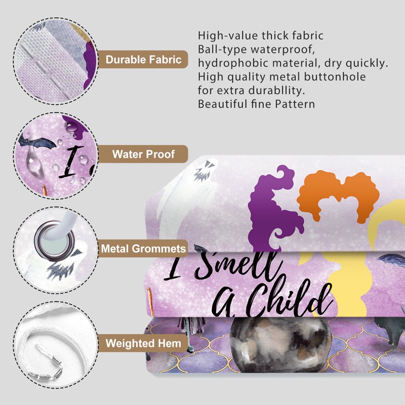 Seasonwood Halloween Shower Curtain with Witch Cauldron - Spooky Purple & Black Bathroom Decor