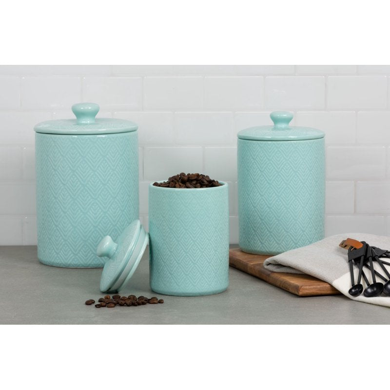 Ceramic Canister Set - 3 Pieces with Bamboo Lids - Blue - Marquis