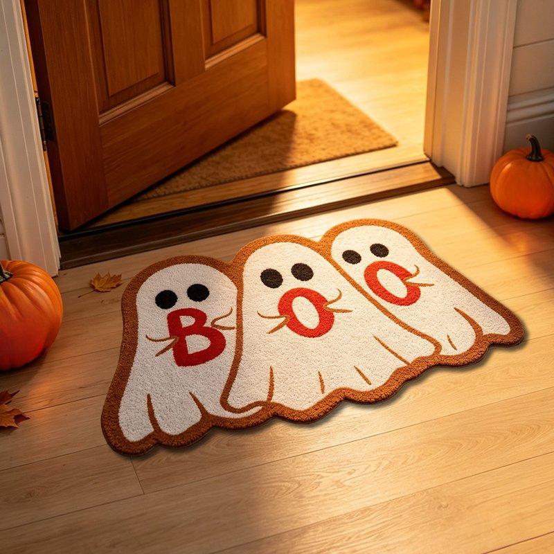 Ghost Pattern Halloween Doormat - Ghost Bath Mat with Grip for Entryway & Bathroom - 36_Ghost Bath Mat_AJ