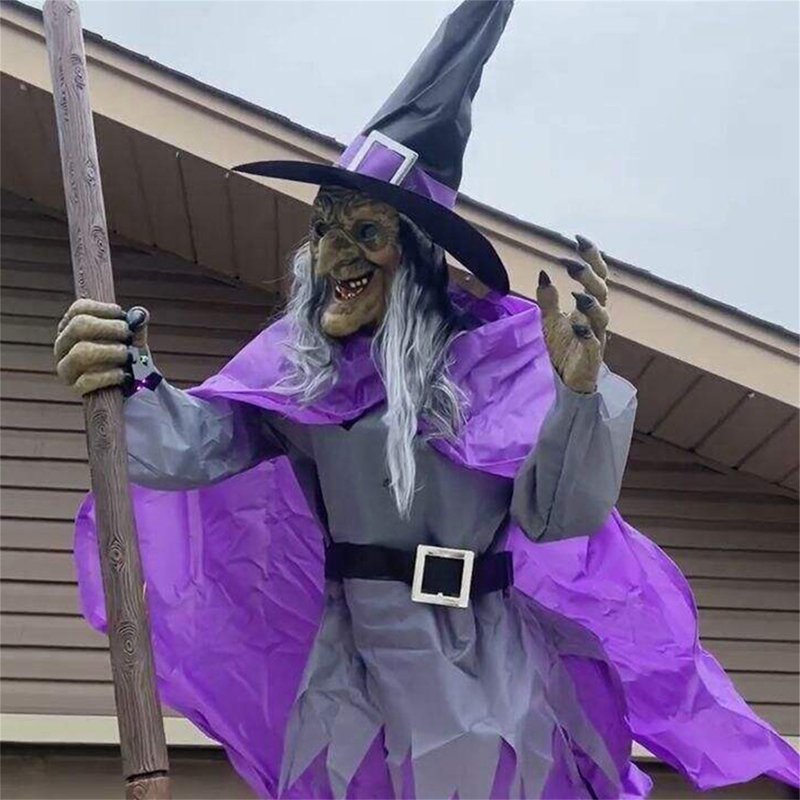 Outdoor Halloween Hovering Witch Animatronic - 180cm Scary Prop with Sound & Touch Activation