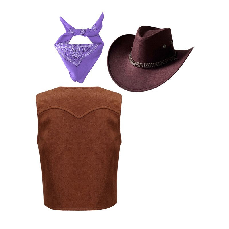 Kids Cowboy Costume for Boys Girls - Purple Western Rodeo Dress Up Set, Size 8
