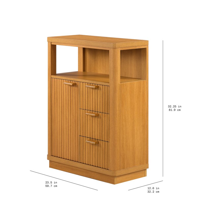 Vanity Storage Cabinet with Fluted Doors - Warm Honey Finish