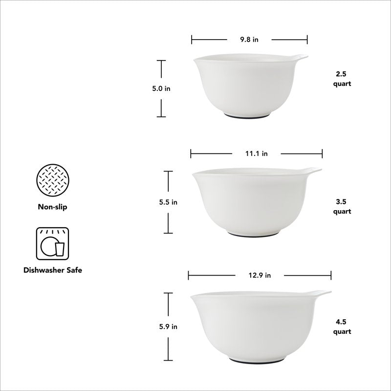 Nesting Plastic Mixing Bowls Set - 3 Sizes, Porcelain