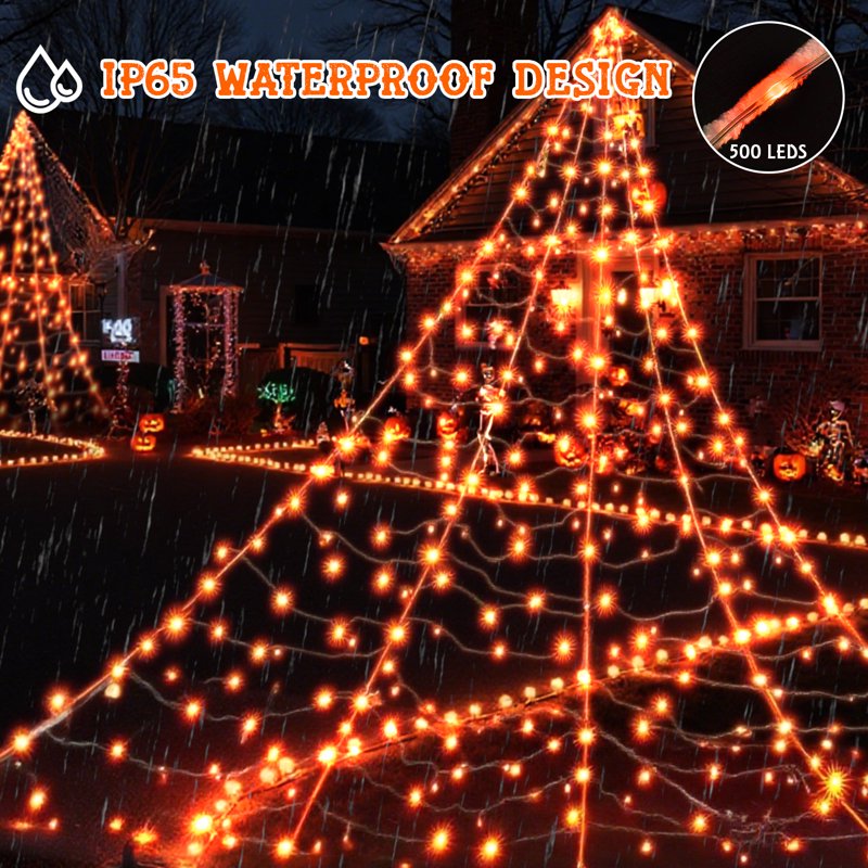 Halloween Spider Web Lights Outdoor 500 LED Orange & Purple Halloween Decorations