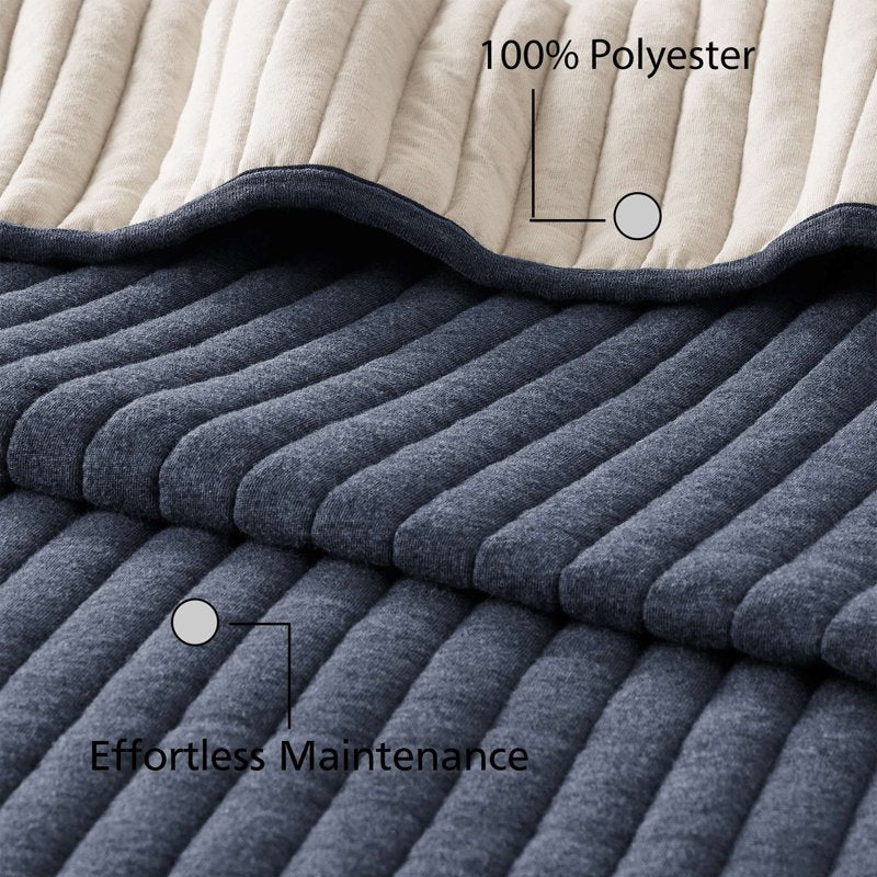 Cotton-Rich Jersey Quilt for Full/Queen Bed - Reversible Indigo Blue
