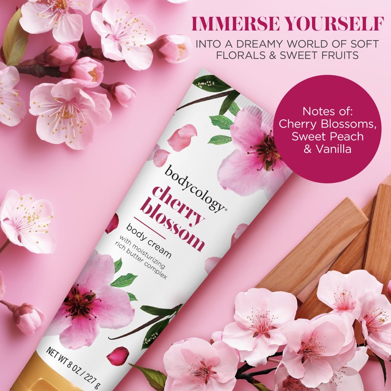Cherry Blossom Moisturizing Body Cream with Shea Butter & Jojoba Oil, 8 oz