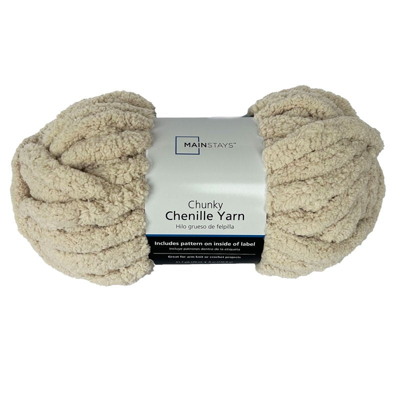 Chunky Chenille Yarn 31.7 Yards - Stone - Super Bulky Polyester for Knitting & Crocheting