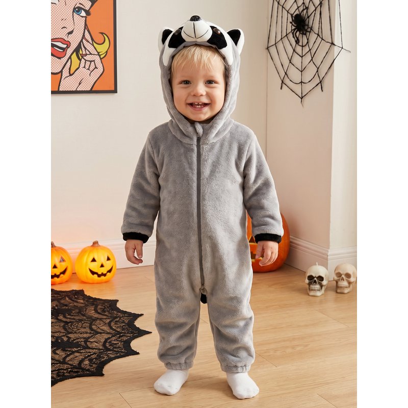 Toddler Baby Raccoon Halloween Costume Jumpsuit - Gray, 6-12 Months