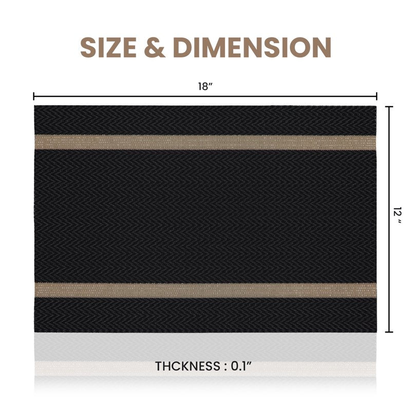 Elegant Set of 6 Non-Slip Placemats - 12x18 in Chevron with Gold Stripe