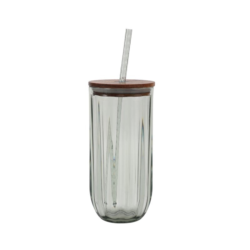 Green Ribbed Tritan Sipper Tumbler Set with Acacia Wood Lids - 2-Piece
