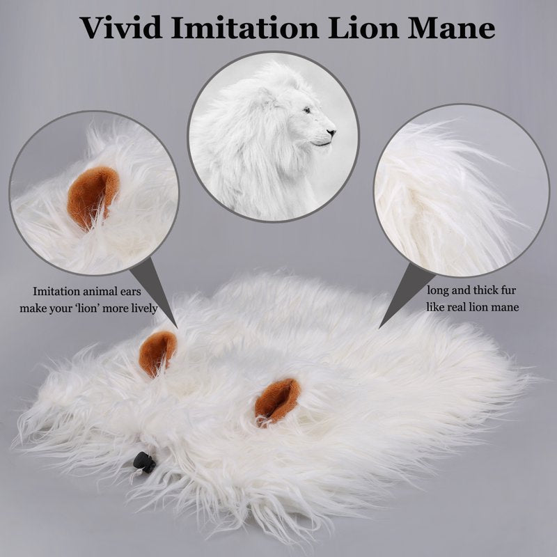Lion Mane Wig for Dogs - Funny Pet Costume for Medium to Large Dogs - White, Size M