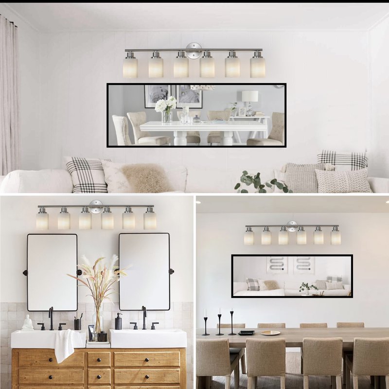 Holaki 39 Inch Modern 6-Light Vanity Wall Sconce - Brushed Nickel with Frosted Glass Shades, No Bulbs Included, Variation of Brushed Nickel, 6