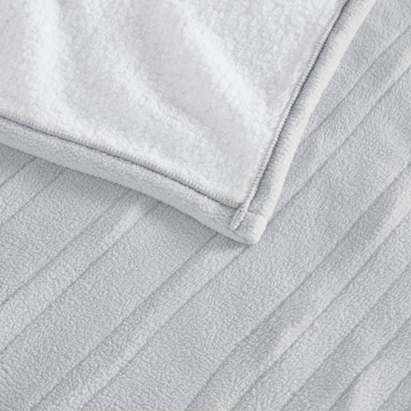 Full Light Grey Polyester Fleece to Sherpa Heated Blanket - Serta ST54-0138