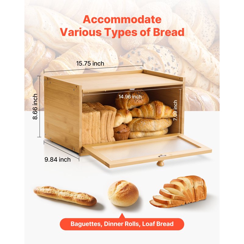 Bamboo Bread Storage Box - Large Capacity Rectangle Design