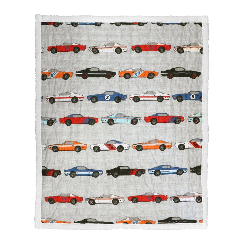 Kids Race Cars Throw Blanket - Reversible Sherpa Plush 60x50 Inches