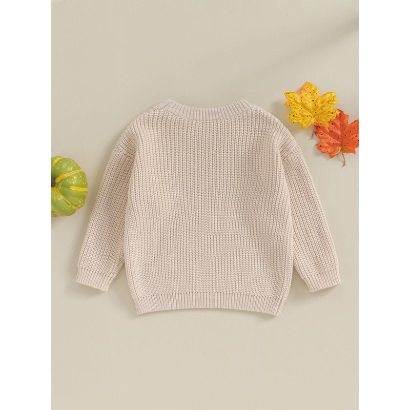 Toddler Girl Boy Halloween Knit Sweater - Style 2, 6-9 Months, Long Sleeve Letter Embroidery Pullover