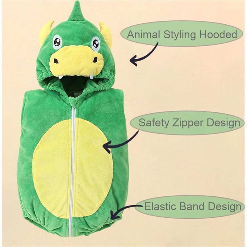 Baby Dinosaur Costume for 0-6 Months - Flannel Hooded Outfit for Halloween & Parties
