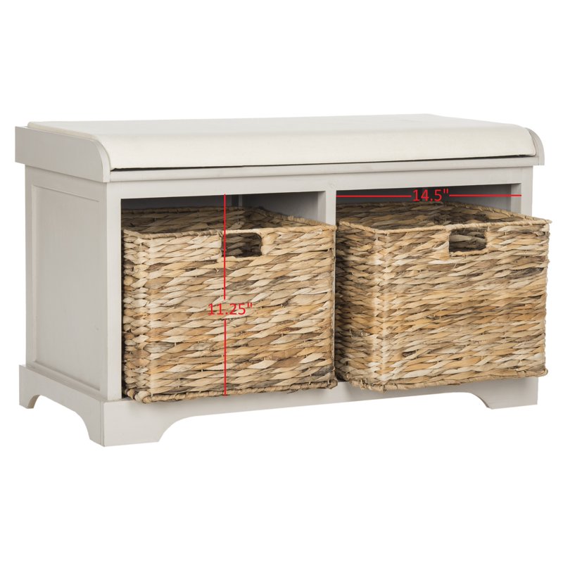 Contemporary Wicker Storage Bench with Cushion - Vintage Gray