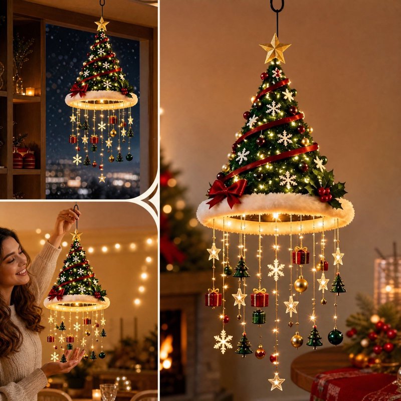 Lighted Santa Tree Chandelier with Warm Lights for Christmas Decor - Variation #9 Christmas Tree Hat