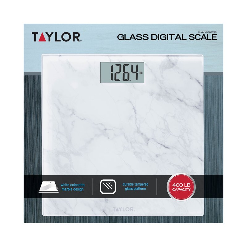 Digital Glass Body Weight Scale 400 lb Capacity White Marble Design