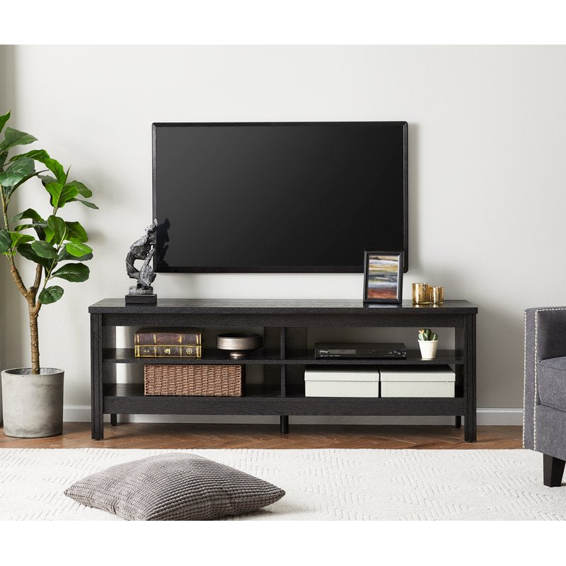 Farmhouse Black Wood TV Stand for 65 Inch TVs with 4 Shelves