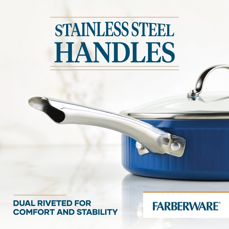 3 Quart Nonstick Saute Pan with Glass Lid - Oven & Dishwasher Safe, Blue