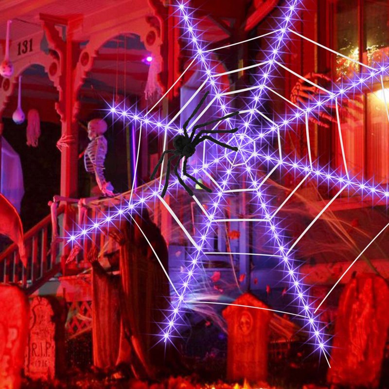 12ft Halloween Spider Web Lights with 1 Spider, 8 Modes Waterproof Outdoor Decoration