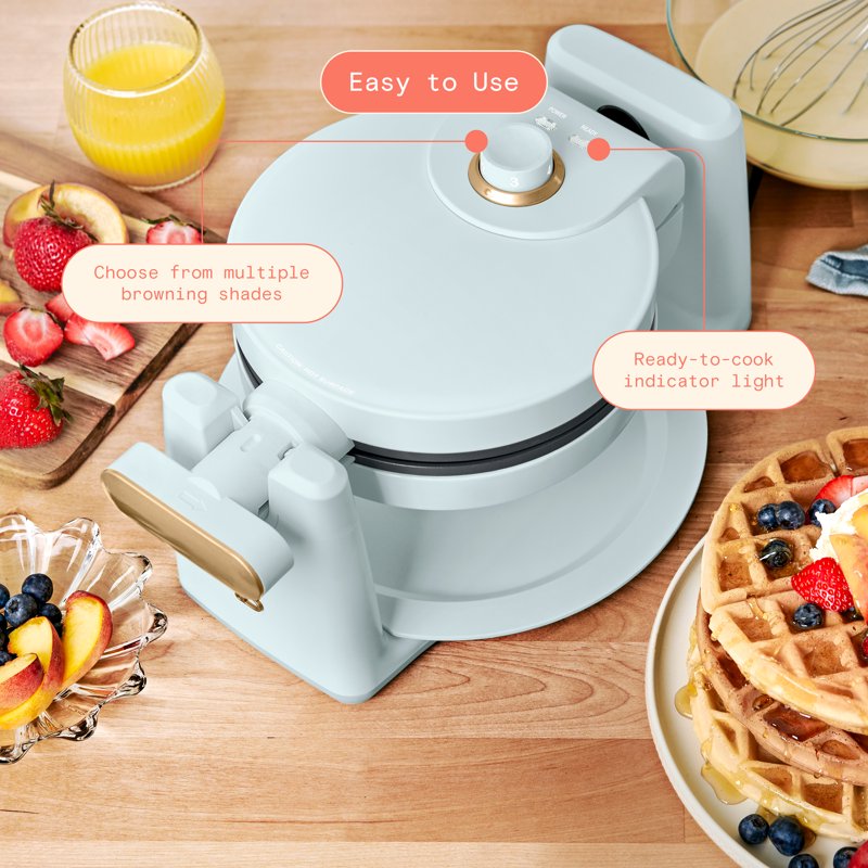 Rotating Belgian Waffle Maker - Hydrangea with Nonstick Coating