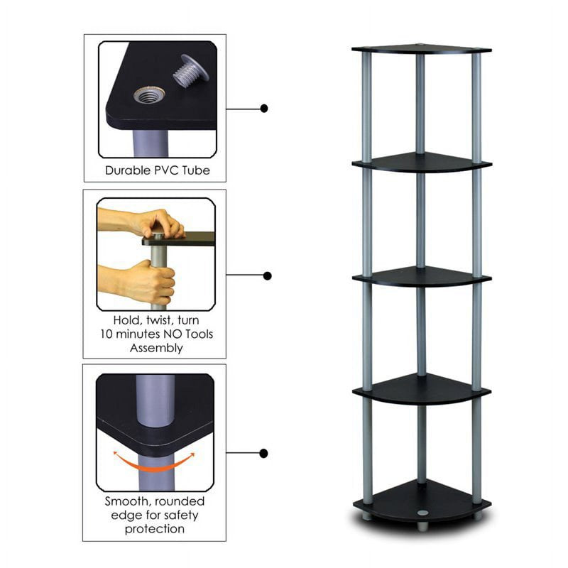 4-Shelf Freestanding Shelving Unit - 11.6" x 11.6" x 43.5" - Black/Gray