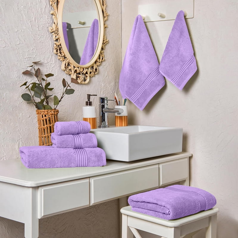 Lilac 6-Piece Luxury Cotton Towel Set - Quick Dry & Plush Bath Towels, Hand Towels & Washcloths