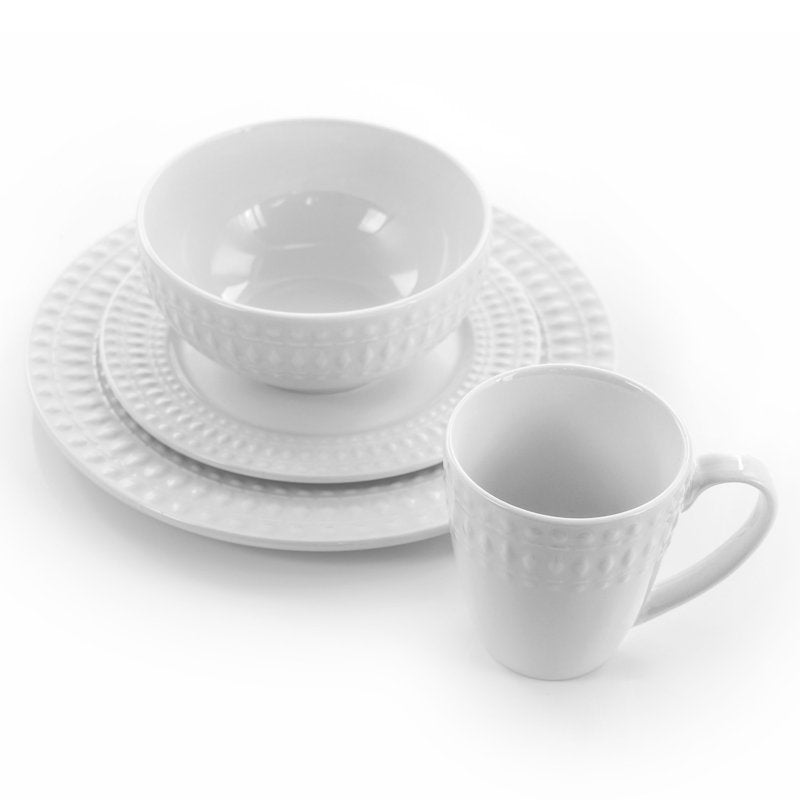 16 Piece Round Porcelain Dinnerware Set - Elegant White Design