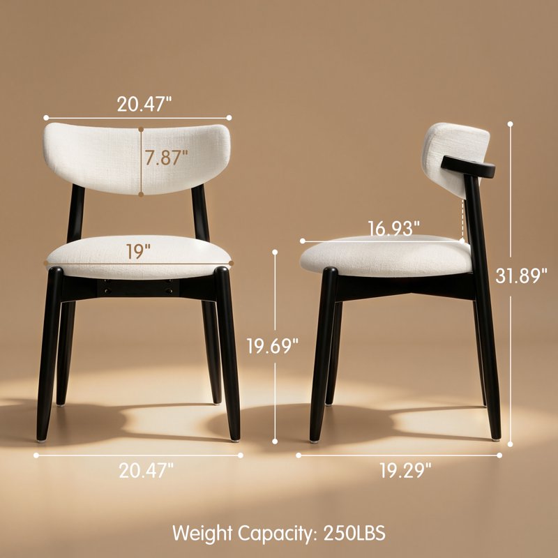 Upholstered Dining Chair Set of 4 - Modern White/Black Fabric
