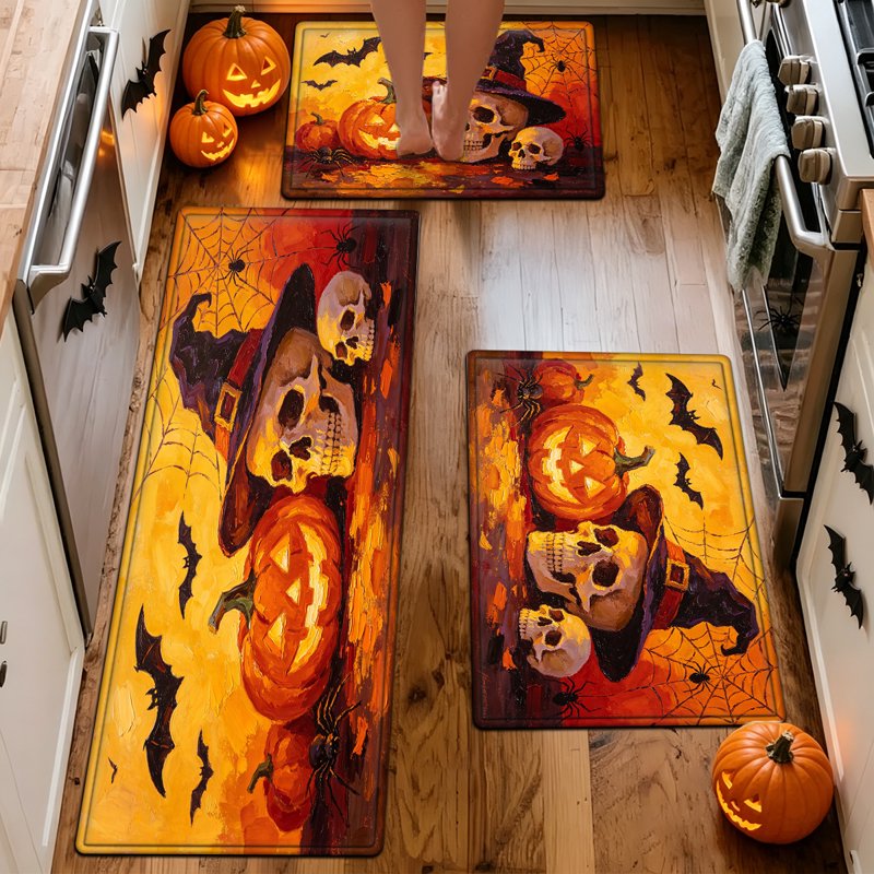 Halloween Pumpkin Lanterns 2Pcs - Flannel Non-Slip Kitchen & Home Rugs, 15.7x23.6 and 17.7x47.2 Inches