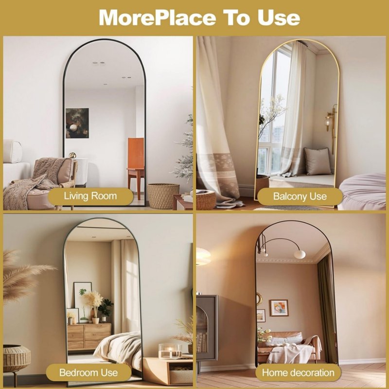 25x69 Inch Arched Full Length Floor Mirror - Freestanding Black Full Body Mirror, Easy4Home