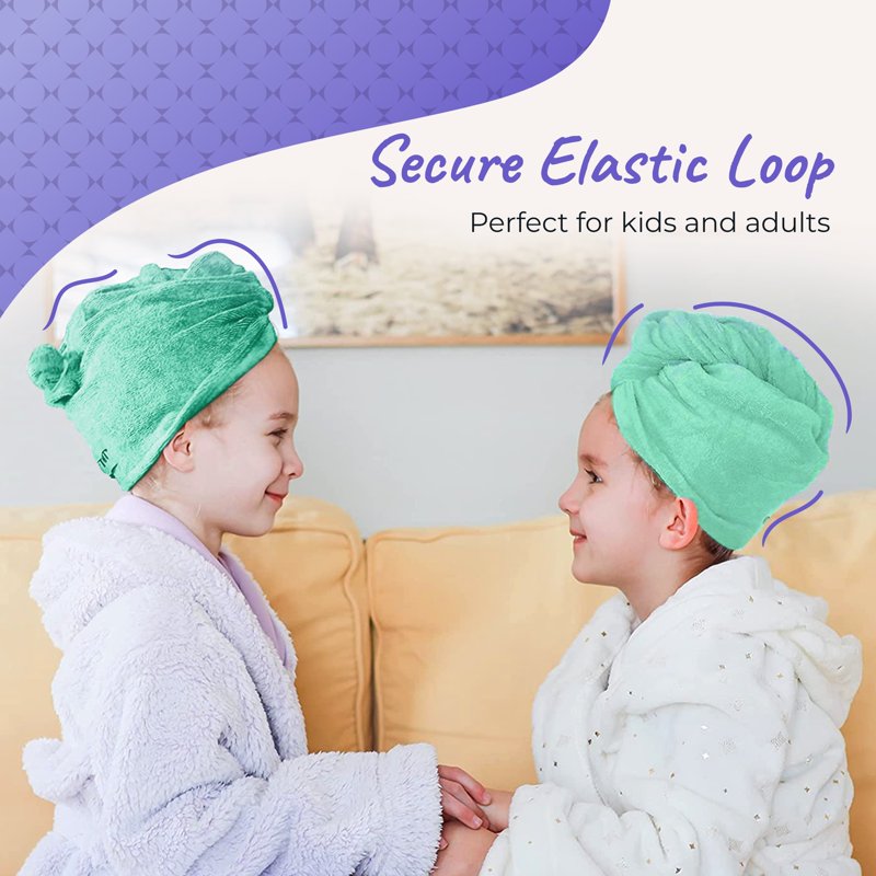 Teal Aqua Microfiber Hair Towel Wrap 2 Pack - Quick Dry Hair Turban for Women Men Kids