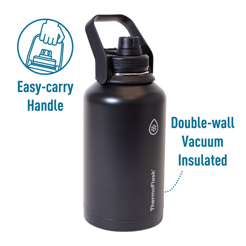 64 oz Insulated Stainless Steel Water Bottle with Chug Spout - Black
