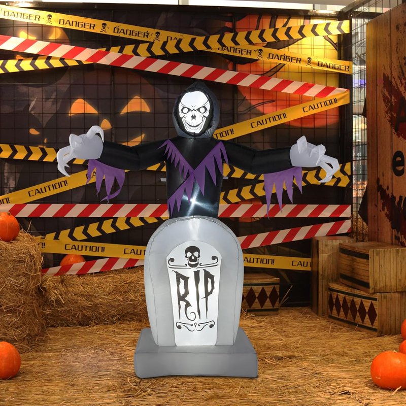 Inflatable Halloween Yard Decoration with LED Lights - 6FT Spooky Grave Scene
