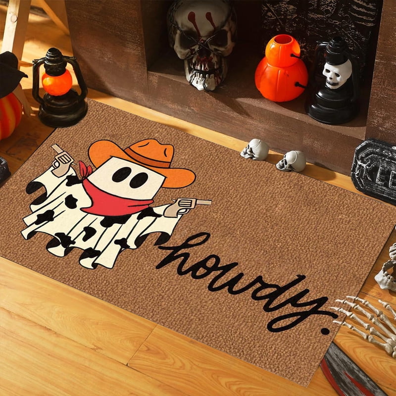 Halloween Door Mat Cow Ghost Welcome Indoor Floor Mat - 23.6x15.7in, Variation 49_Ghost Floor Mat_AW