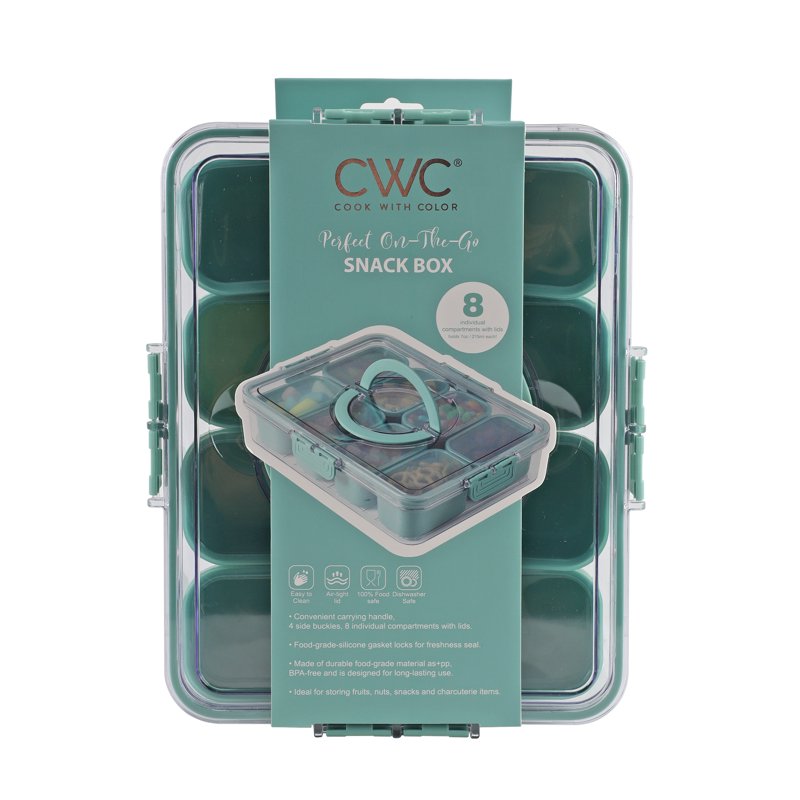 Snack Food Container with 8 Compartments - Sage Color