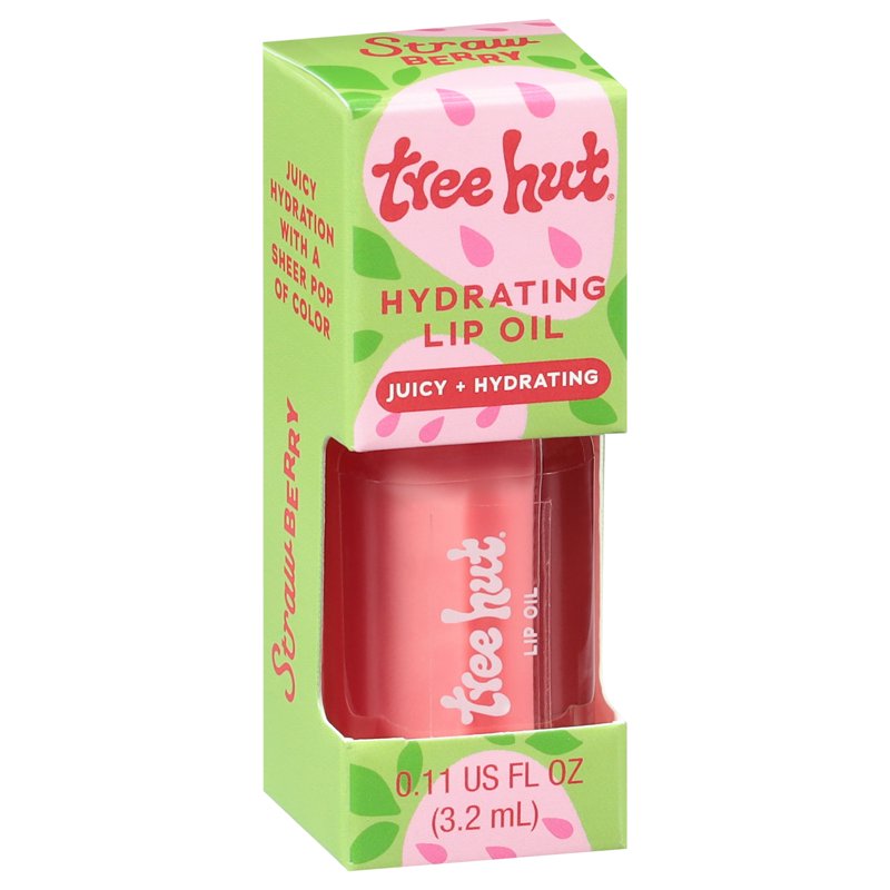 Strawberry Hydrating Lip Oil - Sheer Tint High-Shine Gloss, 0.16 fl oz