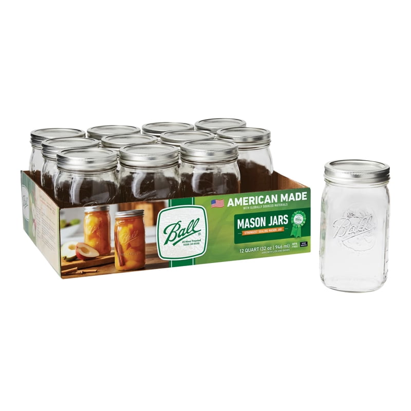 32oz Wide Mouth Glass Mason Jars - 4 Pack with Lids & Bands