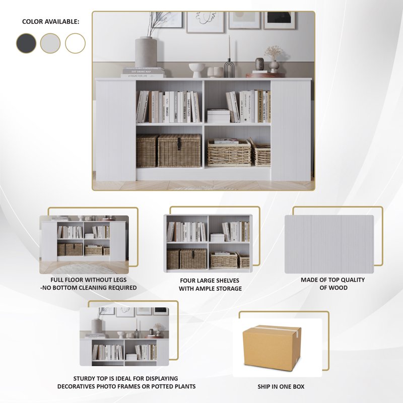 Durable Engineered Wood 4 Shelf Sideboard - Light Grey